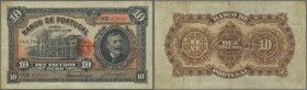Portugal: 10 Escuods 1925 P. 125, three vertical and one horiontal fold, light staining at left border, no holes or tears, strong original paper and d...