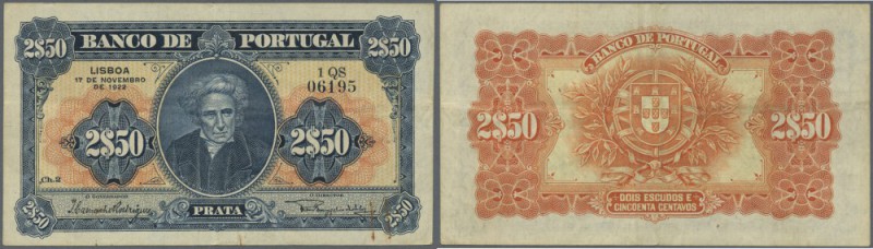 Portugal: 2,5 Escudos 1922 P. 127, light center and horizontal fold, rusty paper...