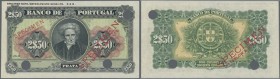 Portugal: 2,5 Escudos ND(1922) Colot Trial P. 127ct with 2 hole cancellations and red Specimen overprints by Waterlow & Sons, never folded, no holes o...