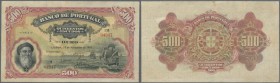 Portugal: 500 Escudos 1922 P. 130, very rare and searched note, small repair at upper border center and upper left corner, probably pressed, no visibl...