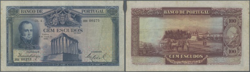 Portugal: 100 Escudos 1928 P. 140 in used condition with a center fold and some ...
