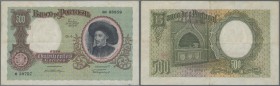 Portugal: 500 Escudos 1938 P. 151, light center and horizontal fold, paper thinning at upper right, light staining at left border, crisp paper and bri...