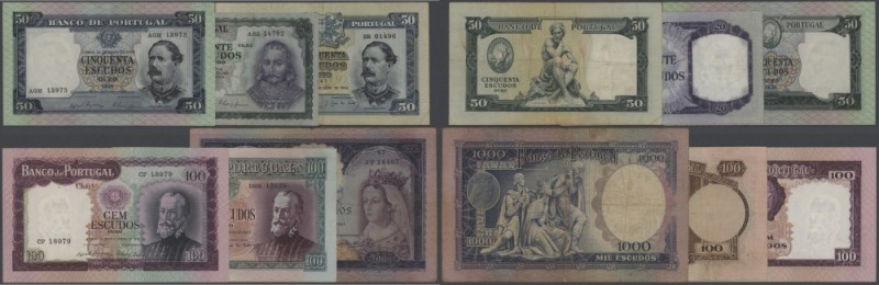Portugal: set of 6 different banknotes containing 100 Escudos 1957 P. 159 (VF-),...