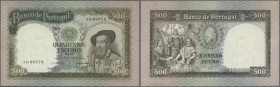 Portugal: 500 Escudos 1968 P. 162, only very slight vertical and horizontal folding, no holes or tears, crisp paper and bright original colors, condit...
