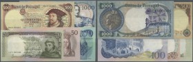 Portugal: set of 5 different banknotes containing 20 Escudos 1964 P. 167a (UNC), 50 Escudos 1964 P. 168 (UNC), 100 Escudos 1978 P. 169b (aUNC), 500 Es...
