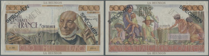 Reunion: 5000 Francs ND (1947) Specimen P. 48s, famous large size banknote with ...