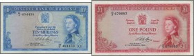 Rhodesia: set of 3 banknotes 10 Shillings 1964, 1 Pound 1964, 1 Pound 1968 P. 24, 25, 28. All notes from the series with portrait of Queen Elizabeth I...
