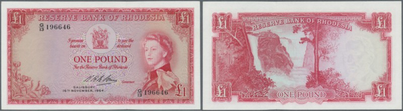 Rhodesia: 1 Pound 1964 P. 25 with portrait of QE II in great condition with only...