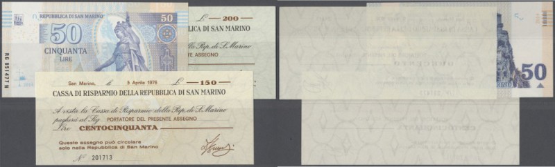 San Marino: set with 150 and 200 Lire 1976, P.S101, 102 and a private issue 50 L...