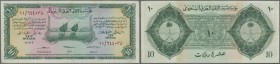 Saudi Arabia: 10 Riyals ND P. 4, only light folds, lightly stained borders, no holes or tears, paper still strong and colors bright, condition: VF.