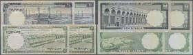 Saudi Arabia: set of 4 notes in better condition containing 5 Riyals ND P. 12 (1x XF, 1x VF-), 10 Riyals ND P. 13 (2x XF). Nice set with crisp paper a...