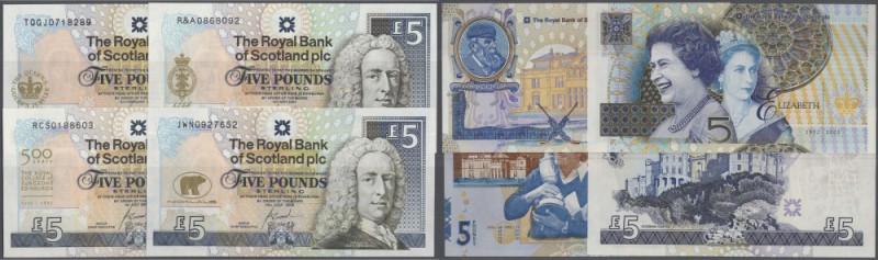 Scotland: The Royal Bank of Scotland PLC set of 4 different notes 5 Pounds 2002,...