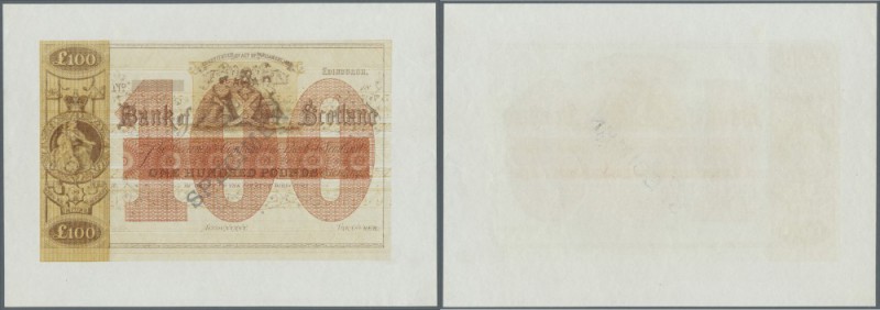 Scotland: Bank of Scotland 100 Pounds ND(18xx) Specimen color trial of P. 69(s),...