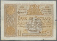 Scotland: 1 Pound 1919 P. 81c, seldom seen note, horizontally and vertically folded, small missing part at right border, some border wear at lower bor...