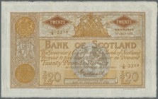 Scotland: 20 Pounds 1915 P. 84c, rare early date, several horizontal and vertical folds, but no holes or tears, strong crisp paper and bright colors, ...