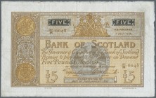 Scotland: 5 Pounds 1936 P. 92a, border wear at upper border, several vertical and horizontal folds, a tear at center left, fixed with small piece of t...