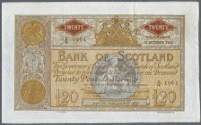 Scotland: 20 Pounds 1942 P. 94c, Bank of Scotland, 2 vertical and one horizontal fold, light creases at upper right, no holes and no tears, strong pap...