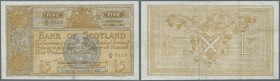 Scotland: 5 Pounds 1945 P. 97b, Bank of Scotland, 2 vertical folds, handling in paper, staining at lower border center, no holes or tears, still stron...