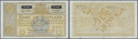 Scotland: 5 Pounds 1953 P. 98b, Bank of Scotland, several vertical folds and light handling in paper, stain trace at lower left on back, no holes or t...