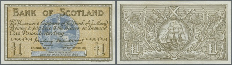 Scotland: set of 2 notes Bank of Scotland containing 1 Pound 1956 P. 100b (VF-) ...