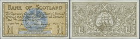 Scotland: set of 2 notes Bank of Scotland containing 1 Pound 1956 P. 100b (VF-) and 5 Pounds 1960 P. 101b (UNC), nice set. (2 pcs)