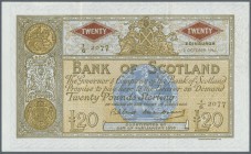 Scotland: Bank of Scotland 20 Pounds 1963 P. 110A, 2 vertical folds, no holes or tears, crisp original paper and bright colors, condition: VF+.