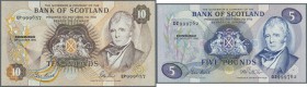 Scotland: Bank of Scotland set of 3 notes containing 1 Pound 1988 P. 111g (UNC), 5 Pounds 1988 P. 112f (UNC), 10 Pounds 1990 P. 113d (aUNC), nice set....