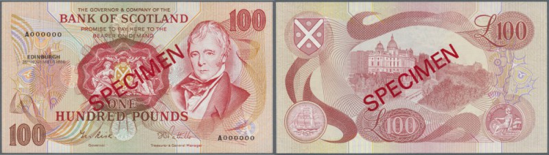 Scotland: Bank of Scotland 100 Pounds 1986 Specimen P. 115s in crisp original co...