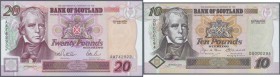 Scotland: Bank of Scotland set of 3 notes containing 5 Pounds 2006 P. 119e (UNC), 10 Pounds 2001 P. 120d (UNC), 20 Pounds 1995 P. 121a (UNC), nice con...