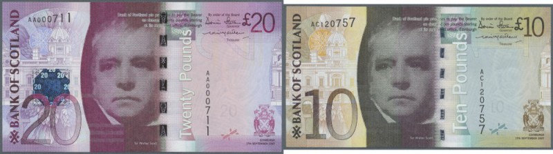 Scotland: Bank of Scotland set of 3 notes containing 5, 10 and 20 Pounds 2007, P...