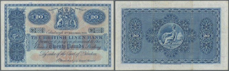 Scotland: 20 Pounds 1946 P. 159b, 3 vertical and 1 horizontal fold, handling in ...
