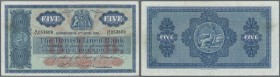 Scotland: 5 Pounds 1959, The British Linen Bank, P. 161b, 3 light vertical and 1 light horizontal fold, no holes or tears, strill very crisp and origi...