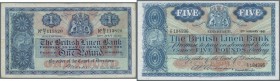 Scotland: The British Linen Bank, set of 2 notes 1 Pound 1949 P. 162 (F) and 5 Pounds 1961 P. 163 (never folded, upper border probably trimmed, becaus...