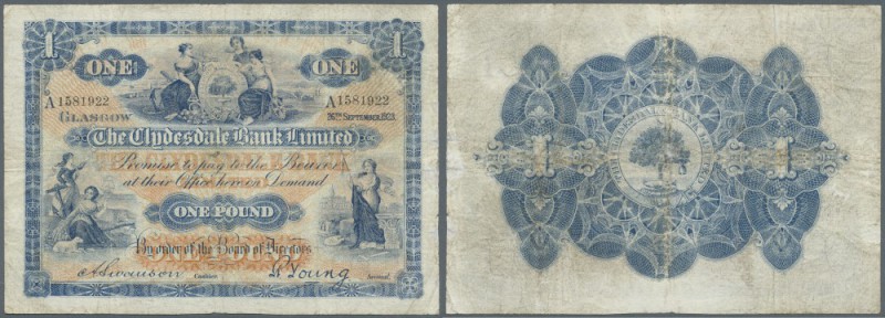 Scotland: The Clydesdale Bank 1 Pound 1923 P. 185, very strong center and horizo...