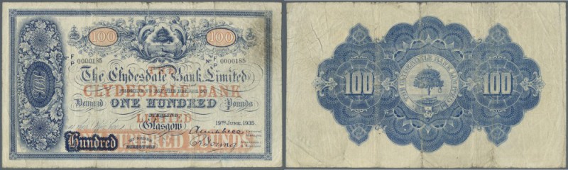 Scotland: The Clydesdale Bank 100 Pounds 1935 P. 188, great rare note, several f...