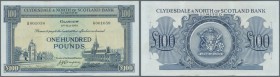 Scotland: Clydesdale & North of Scotland Bank 100 Pounds 1951, very rare high denomination note, P. 194, 2 light vertical folds, some dints at lower b...