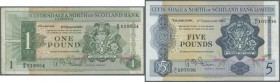Scotland: Clydesdale & North of Scotland Bank set of 2 notes containing 1 Pound 1961 P. 195a (F) and 5 Pounds 1963 P. 196 (F+), nice set. (2 pcs)