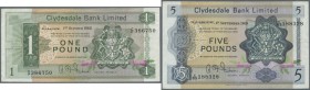Scotland: Clydesdale Bank Limited set of 2 notes containing 1 Pound 1968 P. 202 (F+) and 5 Pounds 1969 P. 203 (F+). (2 pcs)
