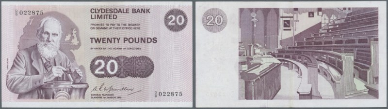 Scotland: Clydesdale Bank Limited 20 Pounds 1972 P. 208a, with a light center fo...