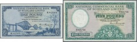 Scotland: National Commercial Bank of Scotland Limited set of 2 notes containing 1 Pound 1959 P. 265 (XF+) and 5 Pounds 1959 P. 266 (F+), nice set. (2...