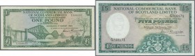 Scotland: National Commercial Bank of Scotland Limited set of 2 notes containing 1 POund 1963 P. 269a (F) and 5 Pounds 1961 P. 270 (VF+), nice set. (2...