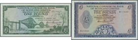 Scotland: National Commercial Bank of Scotland Limited set of 2 notes containing 1 Pound 1967 P. 271a (VF+) and 5 Pounds 1963 P. 272a (VF+), nice set....
