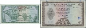 Scotland: National Commercial Bank of Scotland Limited set of 2 notes containing 10 Pounds 1966 P. 273 (several pen writings, F to F-) and 1 Pound 196...
