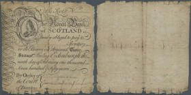 Scotland: The Royal Bank of Scotland 20 Shillings ND(1750) P. 281, highly rare early issue, stronger used with lots of border wear and stain in paper,...