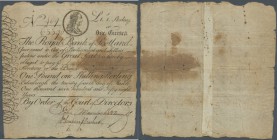 Scotland: The Royal Bank of Scotland 1 Guinea ND(1758) P. 282, highly rare early issue, stronger used with lots of border wear and stain in paper, esp...