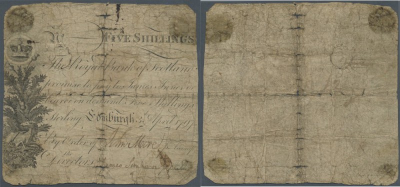 Scotland: The Royal Bank of Scotland 5 Shillings 1797 P. 293, highly rare early ...