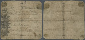 Scotland: The Royal Bank of Scotland 5 Shillings 1797 P. 293, highly rare early issue, strong used with strong folds, staining, holes a long the folds...