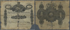 Scotland: The Royal Bank of Scotland 1 Guinea 1826 P. 299, a very rare note, heavily used, folds caused large holes, nearly falling apart, but not rep...