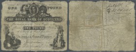 Scotland: The Royal Bank of Scotland 1 Pound 1861 P. 305A, stonger used with several folds and creases, stained paper, border wear, writing on back, b...