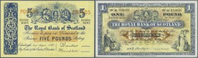 Scotland: The Royal Bank of Scotland set of 3 different notes containing 1 Pound 1958 P. 324b (VF-), 1 Pound 1965 P. 325a (UNC) and 5 Pounds 1965 P. 3...